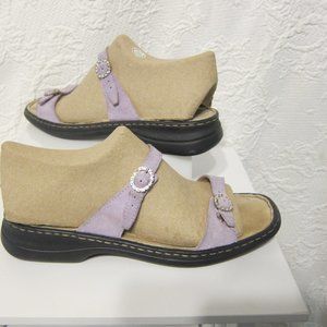 Josef Seibel Lilac Purple Suede Slide Sandal Rhinestone Buckles sz 9 / 40
